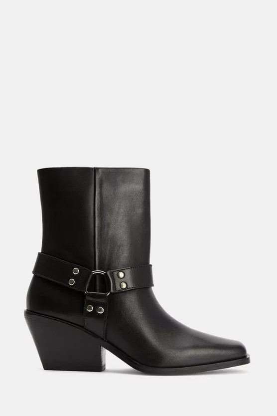 Square Toe Leather Cowboy Heeled Ankle Boot | Karen Millen US