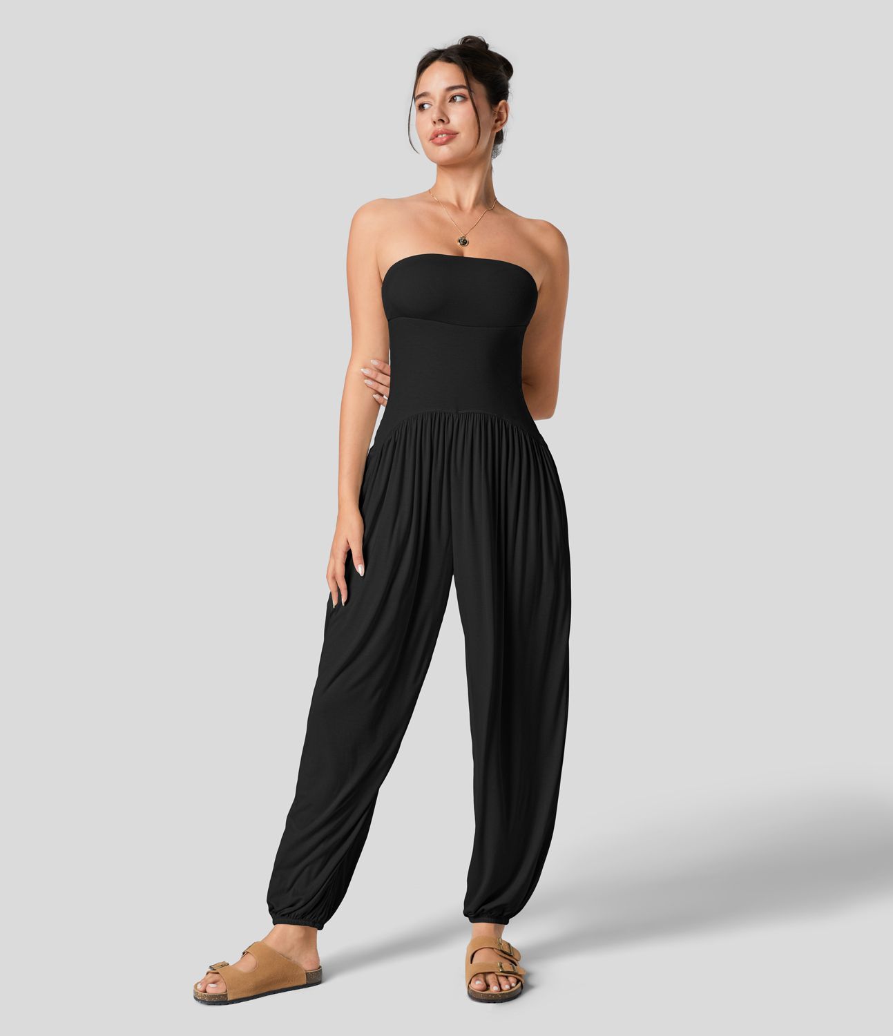 Women’s Ribbed Tube Backless Plicated Side Pocket Casual Jumpsuit - Halara | HALARA