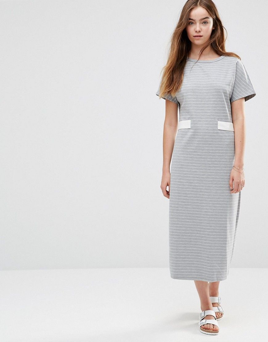 Shades of Gray Belted Striped Midi Dress - Gray | ASOS US