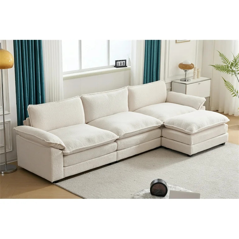 3-Seater Sofa with Footstool, 120" Velvet Fabric Upholstered Accent Sofa with Removable Armrests ... | Walmart (US)