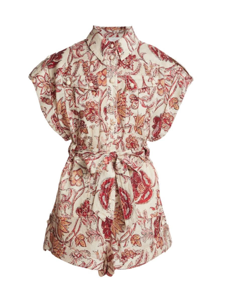 Vitali Belted Floral Linen Playsuit | Saks Fifth Avenue