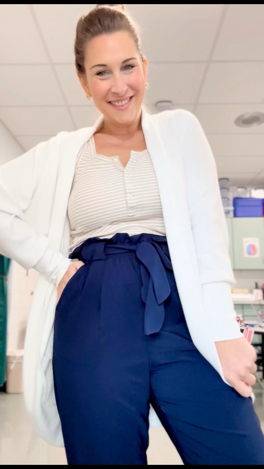 Teacher ootd- these paper bag pants are flattering and comfy! 

Elastic waistband & available in a bunch of colors! Size large 

#LTKMidsize #LTKWorkwear #LTKSaleAlert