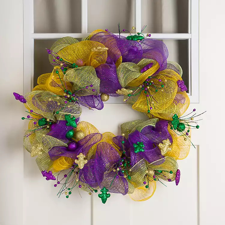 Mardi Gras Fleur de Lis Tulle Wreath | Kirklands