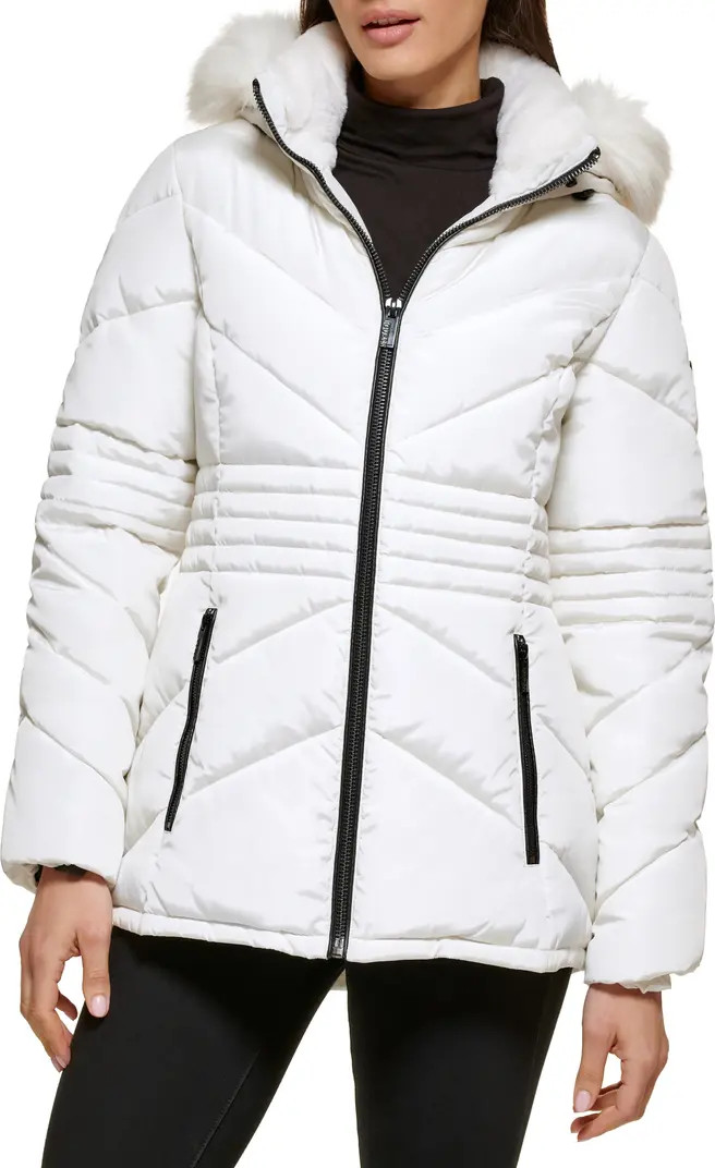 Faux Fur Trim Water-Resistant Hooded Puffer Jacket | Nordstrom Rack