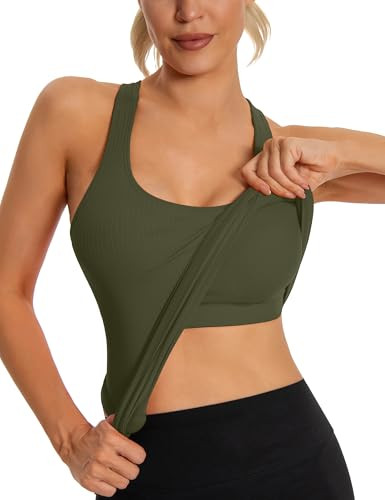 MathCat Seamless Workout Tank Top for Women with Built in Bra, Padded Racerback Ribbed Athletic Y... | Amazon (US)