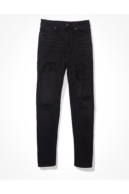 AE Ripped Mom Jean Women's Destroyed Black 000 Regular | American Eagle Outfitters (US & CA)