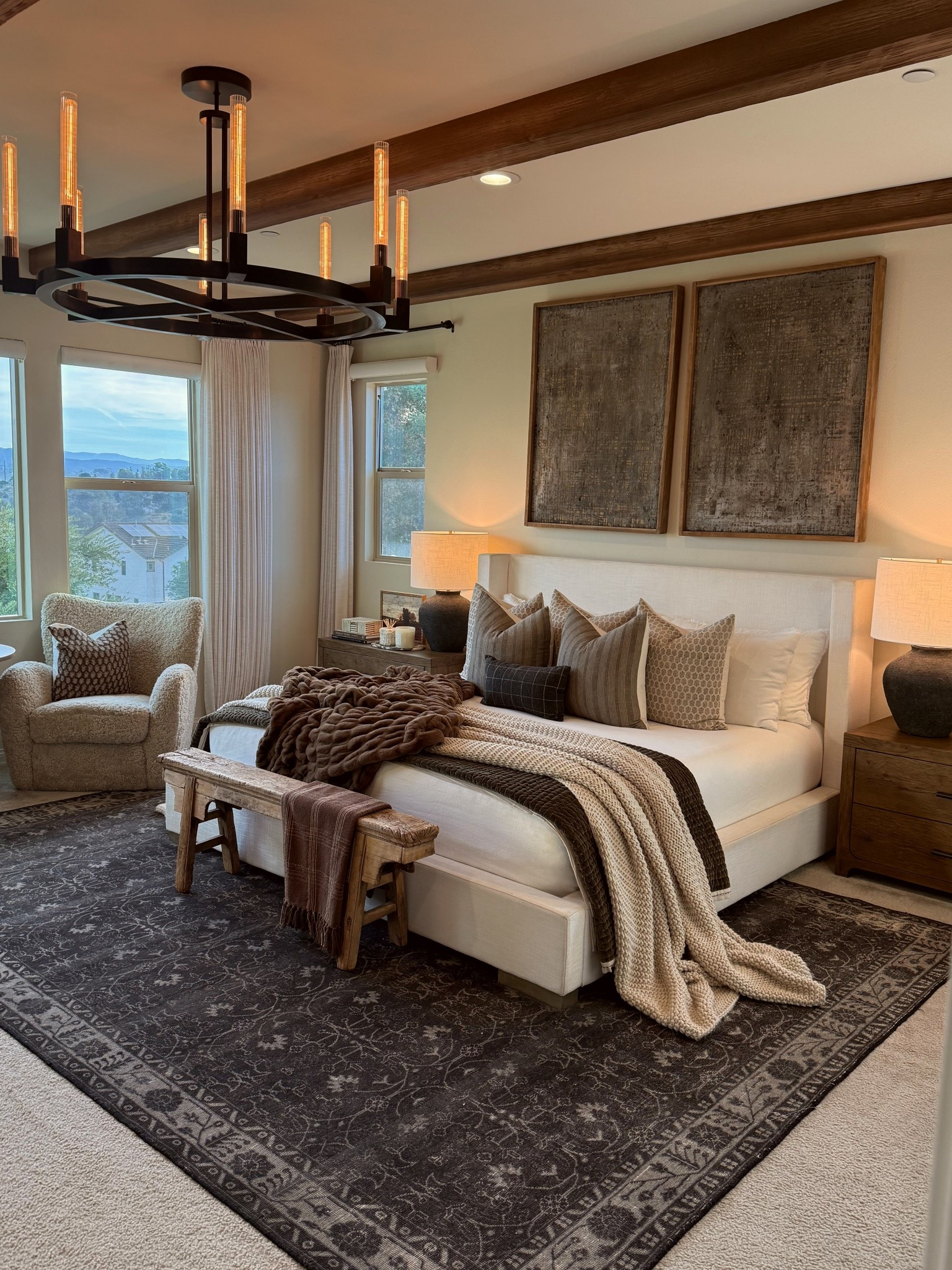 Bedroom views!!! 🤎🤎🤎
.
.
NOTE: Bed, chandelier, nightstands  and rug are all from Restoration Hardware. The items linked are a look for less option. 

#LTKU #LTKHome