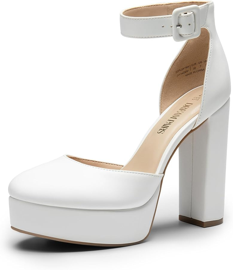 DREAM PAIRS Women's Platform High Chunky Heels Closed Toe Block Ankle Strap Dress Buckle Round To... | Amazon (US)