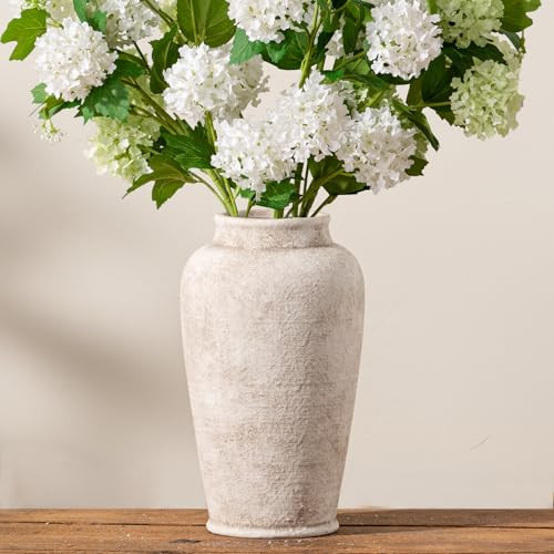 Ceramic Large Flower Vase, 11 Inch Tall White Rustic Vase Farmhouse Decorative Vase Floral Pottery Vases for Home Decor Table Living Room Entryway Mantel Bedroom Bathroom Kitchen - Rustic White | Amazon (US)