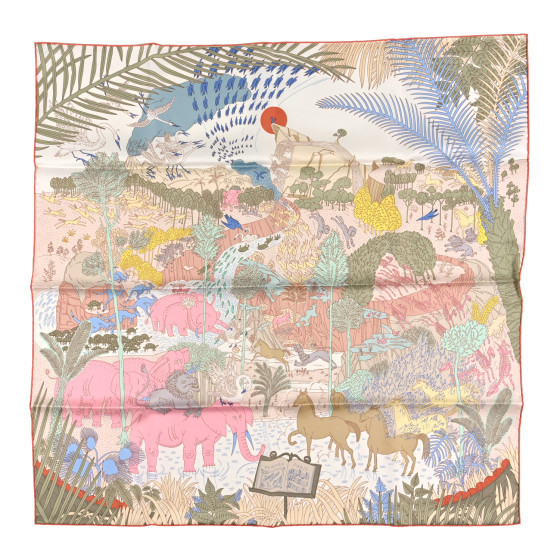Silk Le Carnaval des Animaux Scarf 90 Bleu Pale Rose Beige | FASHIONPHILE (US)