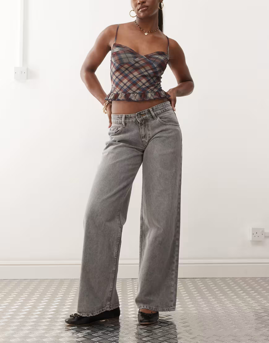 Motel roomy wide leg low rise jeans in gray wash | ASOS (Global)