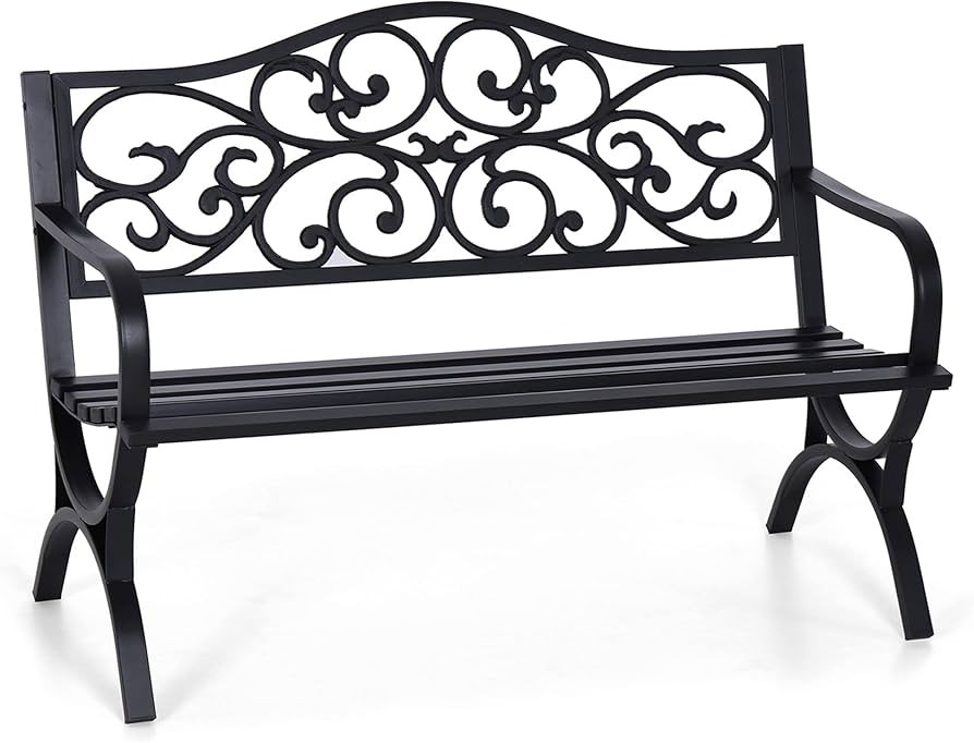 Sophia & William 50" Outdoor Garden Bench Patio Park Bench, Cast Iron Metal Frame Furniture with ... | Amazon (US)