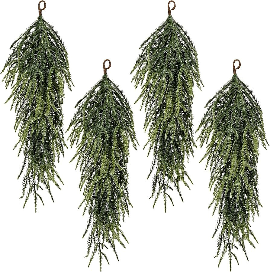4 Pcs Extra Length Artificial Christmas Teardrop Swag, 30" Faux Pine Needles Teardrop Door Swag, ... | Amazon (US)