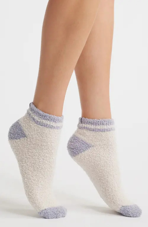 barefoot dreams CozyChic® Stripe Ankle Socks in Sand Dune/Lilac at Nordstrom, Size Large | Nordstrom
