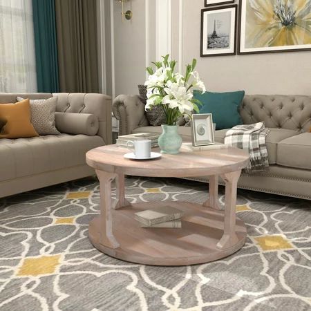 Coffee Table with Storage Open Shelf, URHOMEPEO Simple Design Wooden Round Coffee Table/End Table, V | Walmart (US)