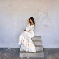 Boho Off-Shoulder Maxi Dress | Off White - Romantic Cottagecore Ruffle Gown With Lace Trim, Bell Sleeves, & Smocked Waist Wedding Dress | Etsy (US)