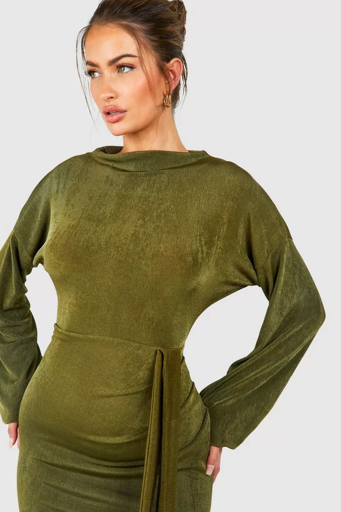 Textured Slinky Belted Maxi Dress | Boohoo.com (UK & IE)