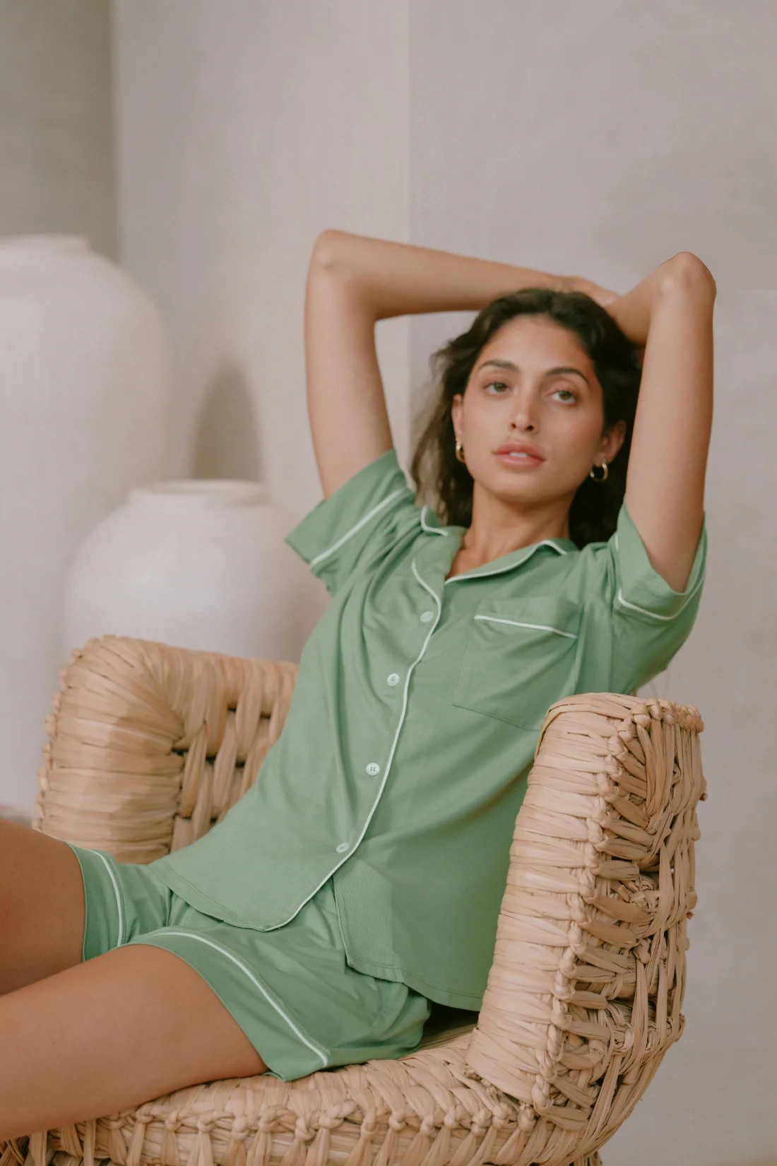 Gisele TENCEL™ Modal Relaxed Short PJ Set - Mineral Green/Ivory | Eberjey