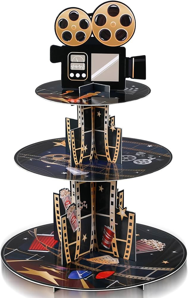 Zopeal 3 Tiers Movie Night Party Decorations Cupcake Stand Movie Cardboard Cupcake Holder Cinema ... | Amazon (US)