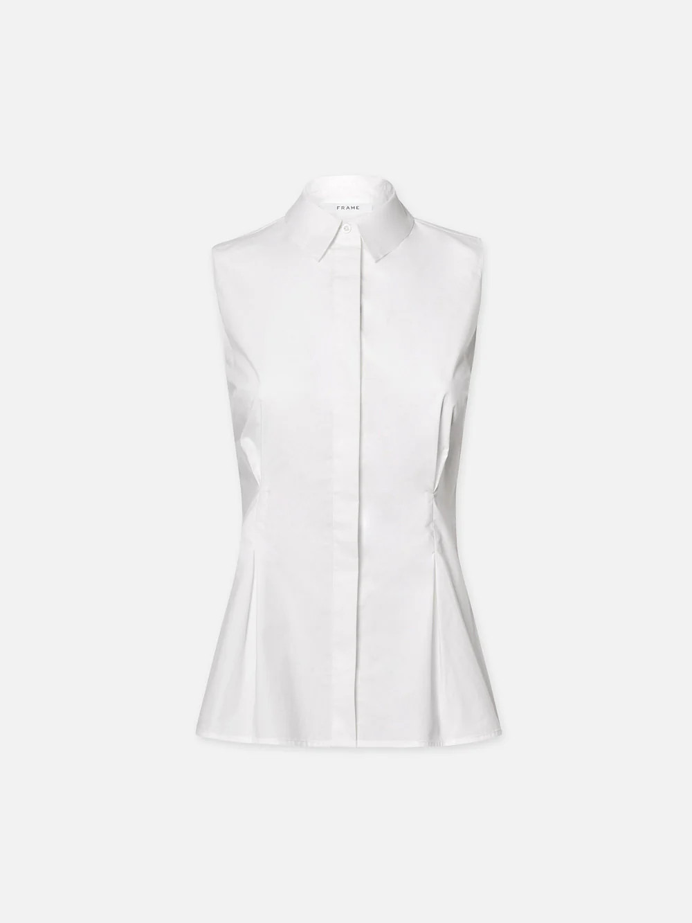Pleated Sleeveless Shirt  in  White | Frame Denim