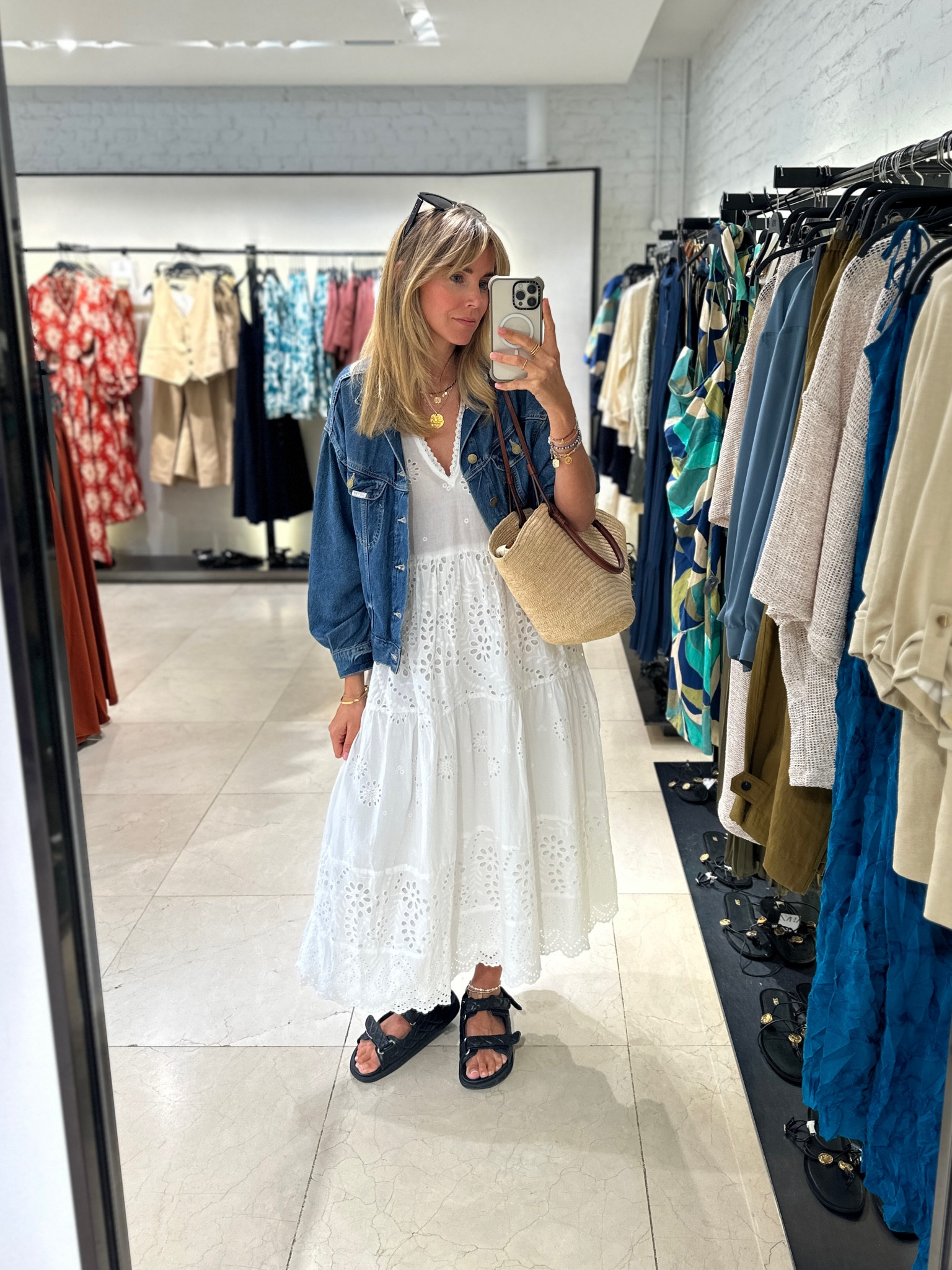 Broderie dress
White maxi 
White midaxi 
Denim jacket 
Dad sandals 

#LTKstyletip #LTKeurope #LTKSeasonal