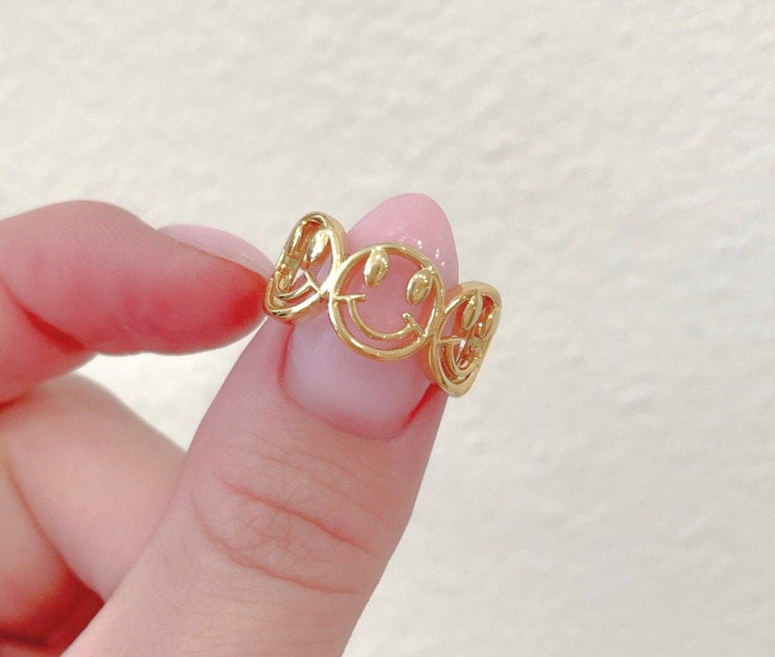 Adjustable 18K Gold Plated Smiley Face Ring Trendy | Etsy | Etsy (US)