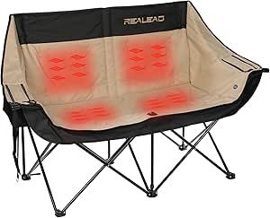 REALEAD Heated Double Camping Chair - Heated Folding Chairs for Outdoor Sports with 3 Heat Levels... | Amazon (US)