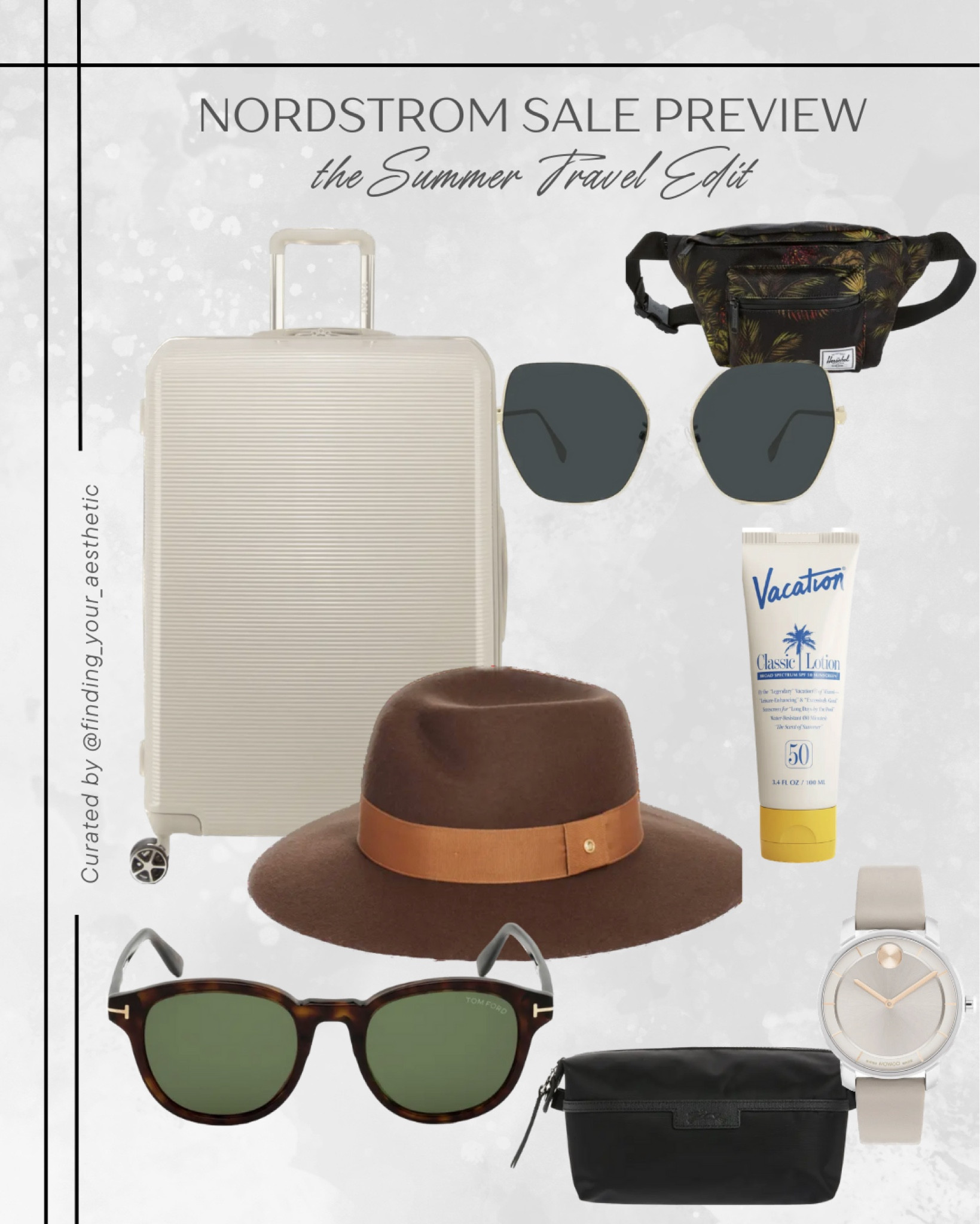 Nordstrom Anniversary Sale - the travel edit. Enjoy now finds to elevate your upcoming summer travels and vacations

Toiletry kit, longchamp bag, sunscreen, neutral watch, movado watch, women's watch minimal, Tom Ford sunglasses, fedora, brown hat, stylish hat, Fendi sunglasses, belt bag, trendy belt bag, neutral luggage, checked bag, rolling suitcase, designer sunglasses, designer sale

#LTKxNSale #LTKstyletip #LTKtravel