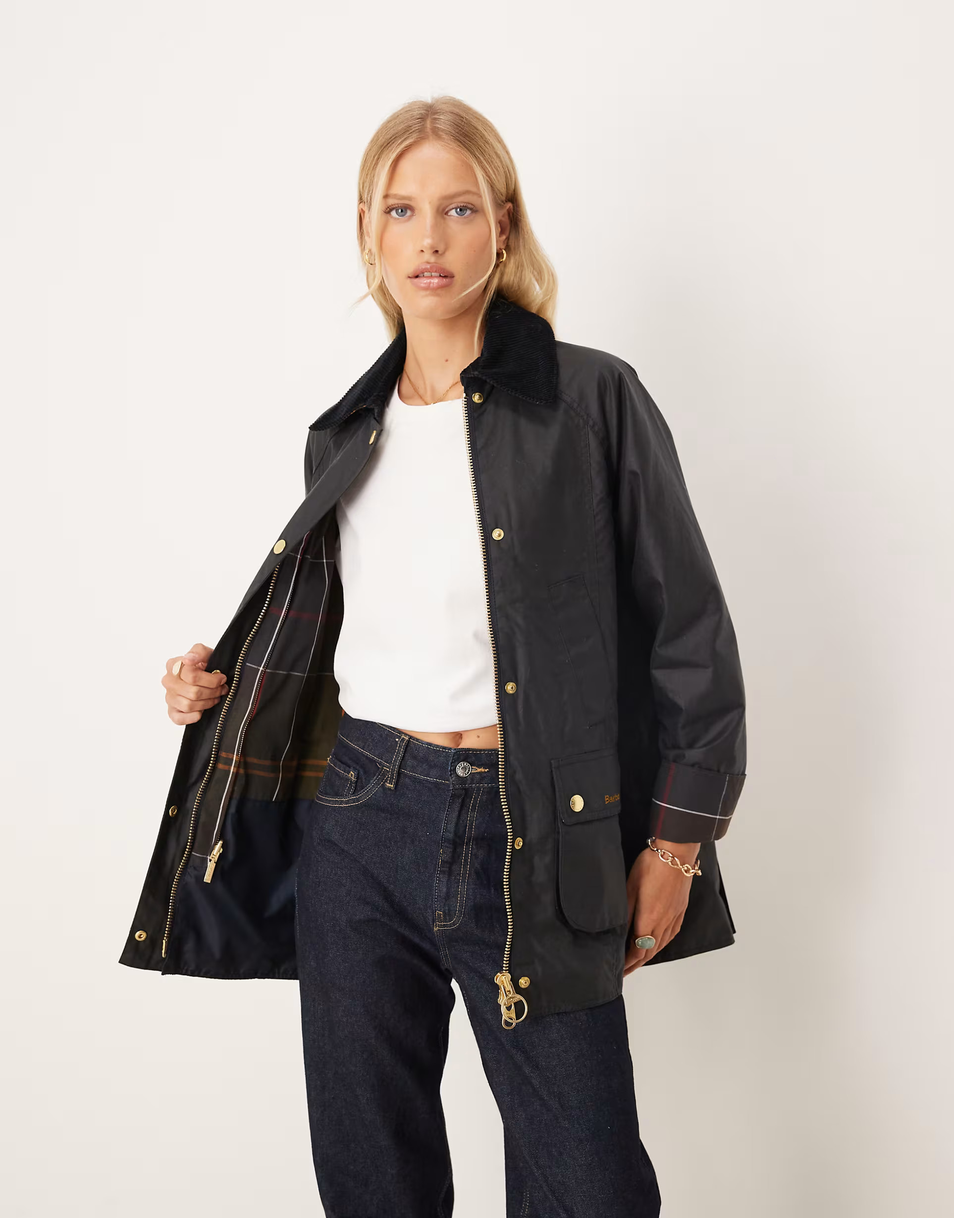 Home› Search results for wax jacket› Barbour Modern Beadnell wax jacket in navy/classic - NAV... | ASOS (Global)