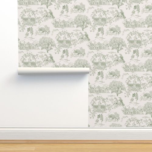 Texas Toile Olive on Taupe | Spoonflower