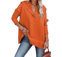 AlvaQ Women Casual Button V Neck Hoodies Oversized Pullover Sweatshirt Hooded Tops with Pockets | Amazon (US)