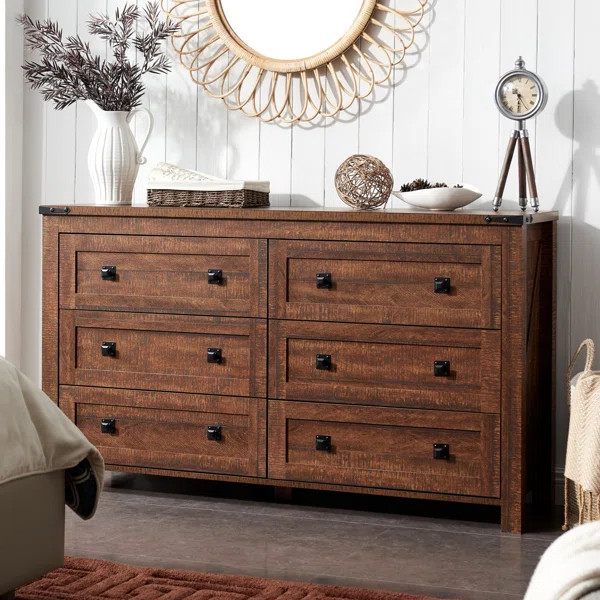 Grantville Farmhouse 6 - Drawers Double Dresser Organizer, Wood Rustic Wide Chest of Drawers | Wayfair North America