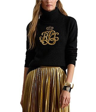 Lauren Ralph Lauren Knit Wool Blend Embroidered Logo Turtleneck Sweater - L | Dillard's