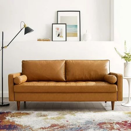 Valour Upholstered Faux Leather Sofa in Tan | Walmart (US)