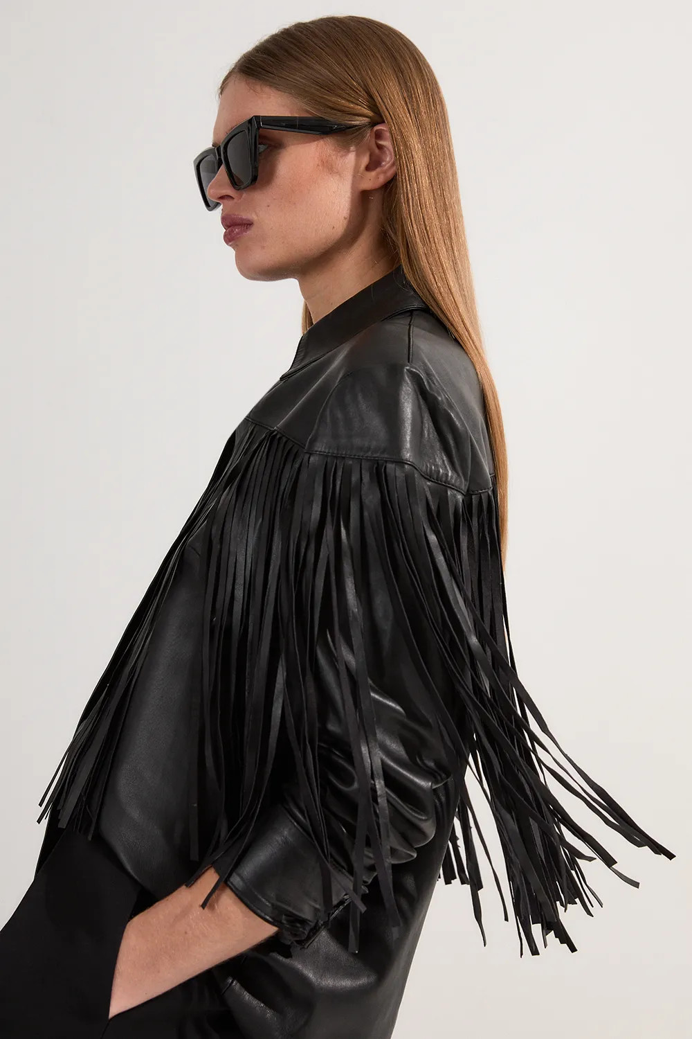 Leather Tassel Jacket | Karen Millen US