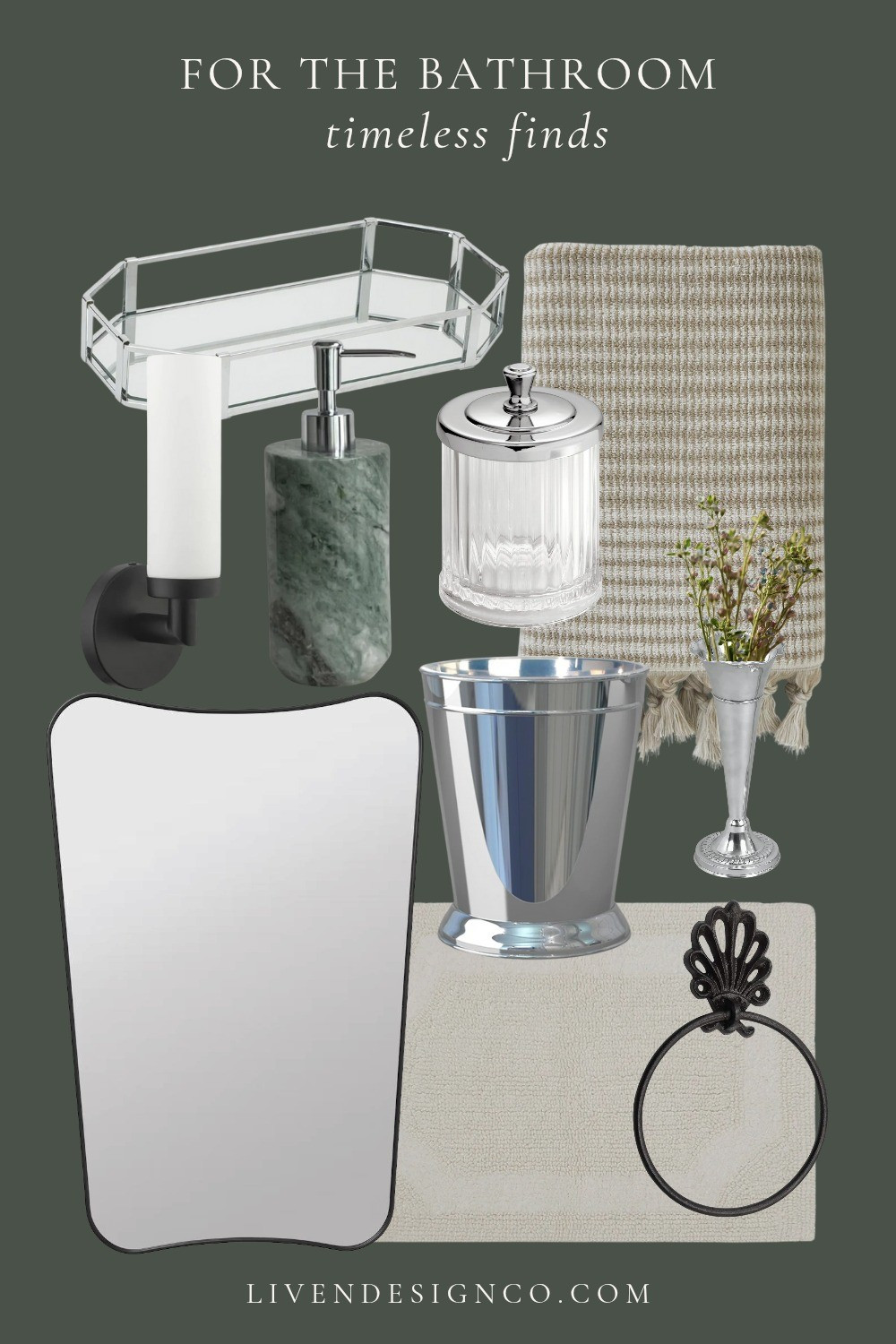 Amazon finds. Bathroom decor. Timeless bathroom. Vanity tray. Soap dispenser. Vanity mirror. Bath decor. Bath mat. Bathroom storage. 

#LTKSeasonal #LTKHome #LTKSaleAlert
