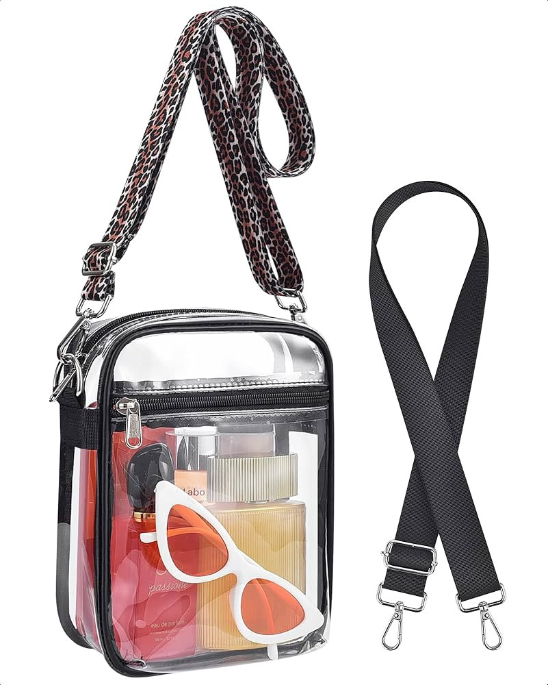 Clear Crossbody Bag Stadium Approved, Clear Concert Bag with Replaceable Leopard Straps Small Cle... | Amazon (US)