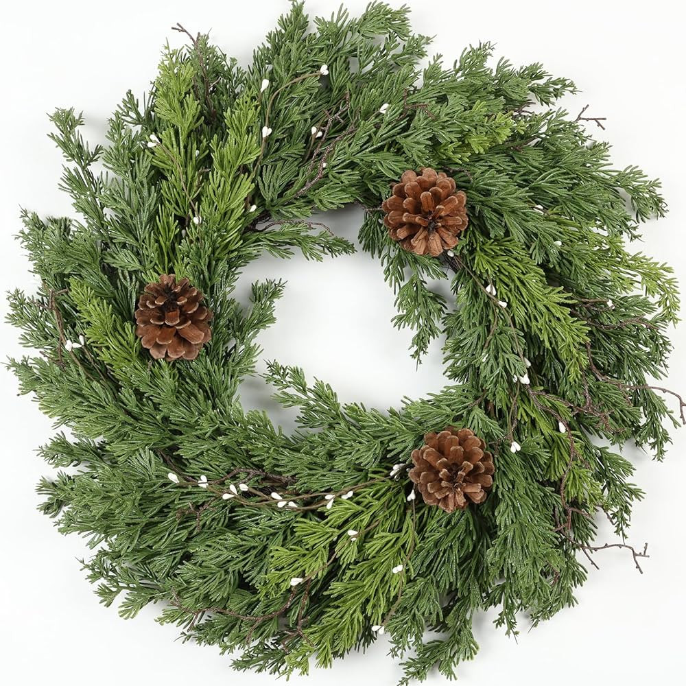 Artgar 24 Inch Christmas Cypress Wreath, Christmas Wreath for Front Door, Real Touch Pine Wreath ... | Amazon (US)