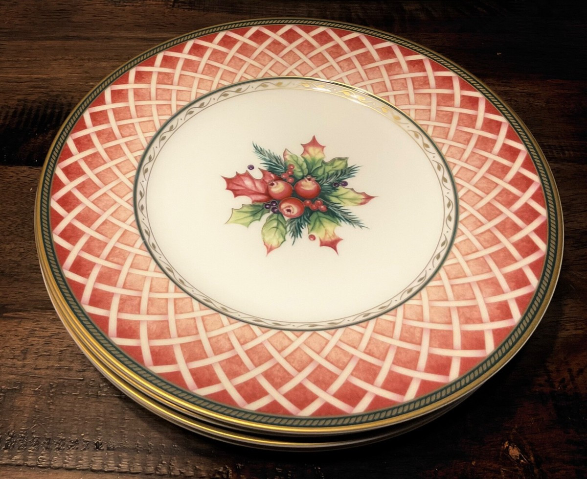 Set of 4  Fitz and Floyd WINTER HOLIDAY Rose Wreath Salad / Dessert Plates | eBay US