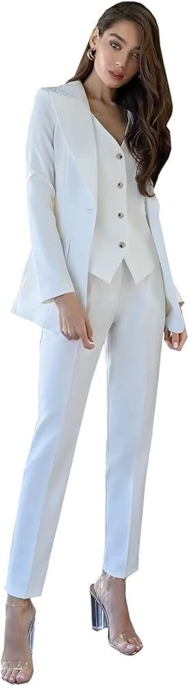 Women's 3 Piece Solid Work Blazer Vest Pant Suit Business Office Lady Suits Sets | Amazon (US)