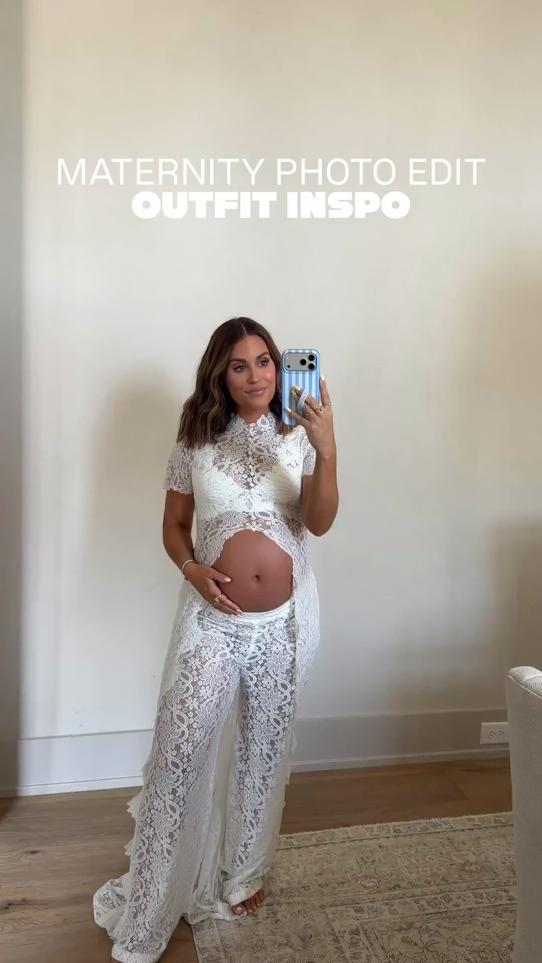 Maternity outfit inspo! Sharing 3 looks I recently wore for maternity photos. 

Wore the lace set  (top + pants) as a dressy look with my husband (he was in black denim, white button down, and black cowboy hat). We shot in a moody, dark room for a dressier vibe. 
Wearing size small in 3 piece set (comes with top, pants, and bandana). However, you can also purchase each piece separately directly from the brand’s site which is nice if you need to mix and match sizing OR if you just want the top. Top can easily be paired with simple white pants as well. 

Wore the tan crochet cardigan + white linen pants as a cozy, comfy look in our bedroom. We took some snuggly family photos in here- our boys were each in more neutral outfits and my husband was in brown denim + a white shirt. 
Wearing size small in both the cardigan and pants. Cardigan does have a matching short option, but I felt like they were way too short and I was a bit uncomfortable in them (like wearing boy shorts). 

Wore the lace top + skirt for some family shots. Our photographer brought a backdrop for a more studio vibe. Wearing a small in both the top and skirt. My husband and out two older boys wore white shirts + jeans and my youngest wore a denim romper. 

Currently 32 weeks pregnant. Maternity, bump friendly, maternity photos

#LTKBump #LTKBaby #LTKmomlife