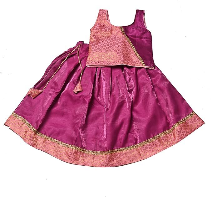 TRADITIONINDIA Sequin & Dupion Fabric Sleeveless Party & Wedding Wear Stitched Pattu Pavadai Lehe... | Amazon (US)