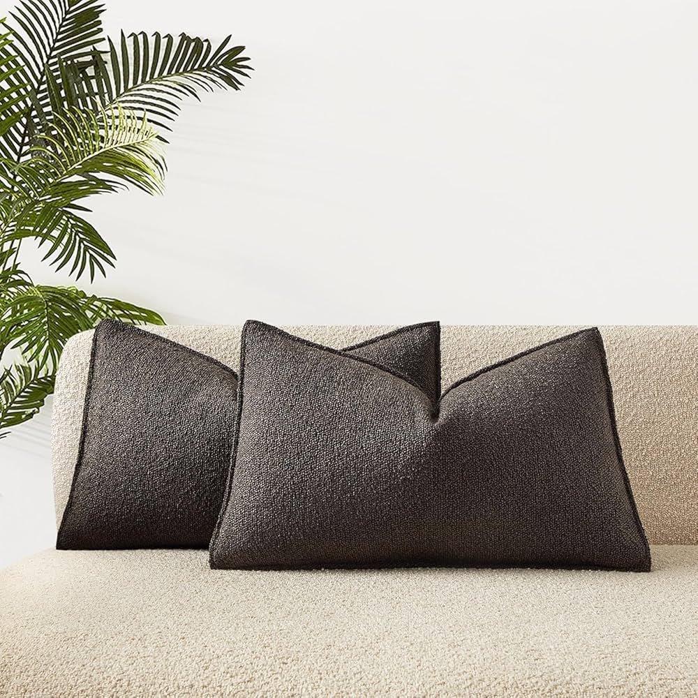 JUSPURBET Dark Coffee Boucle Lumbar Broadside Throw Pillow Covers 14x24 inch Set of 2 for Couch B... | Amazon (US)