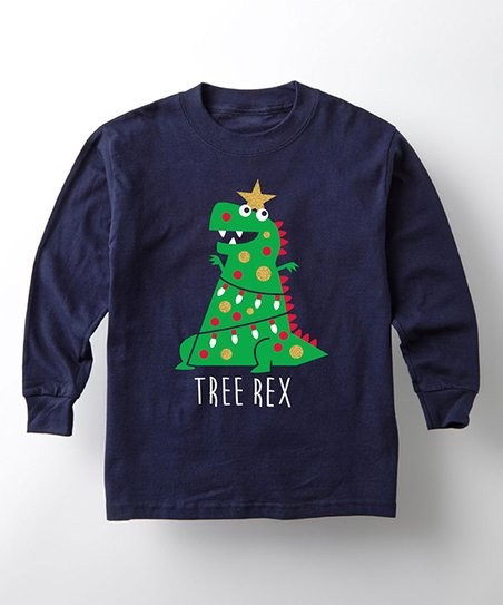Navy 'Tree Rex' Sparkle Long-Sleeve Tee - Toddler & Boys | Zulily
