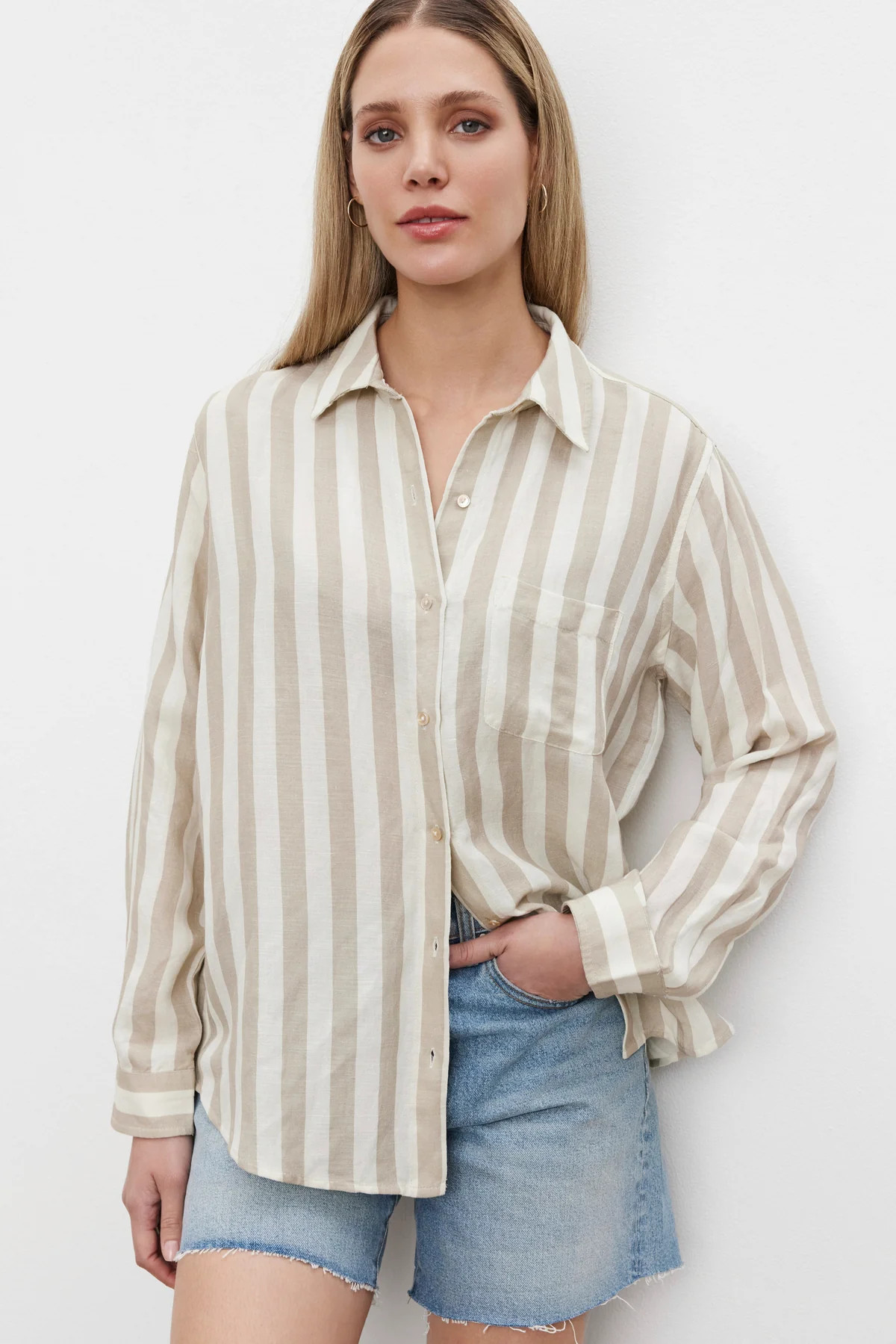 HARLOW STRIPED LINEN BUTTON-UP SHIRT | Velvet by Graham & Spencer