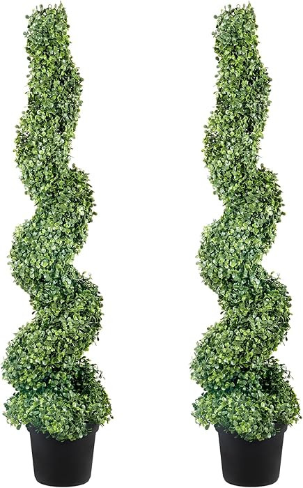 VEVOR Artificial Boxwood Spiral Topiary Trees, 4ft Tall (2 Pieces) Faux Plant Outdoor, All-Year G... | Amazon (US)