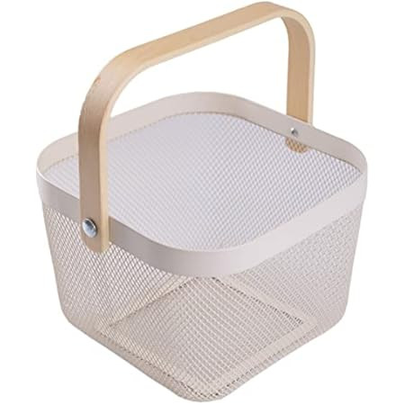 4 Pack Square Mesh Fruit Basket with Wooden Handle for Kitchen Storage Organization (9.5 x 7 In, Whi | Amazon (US)