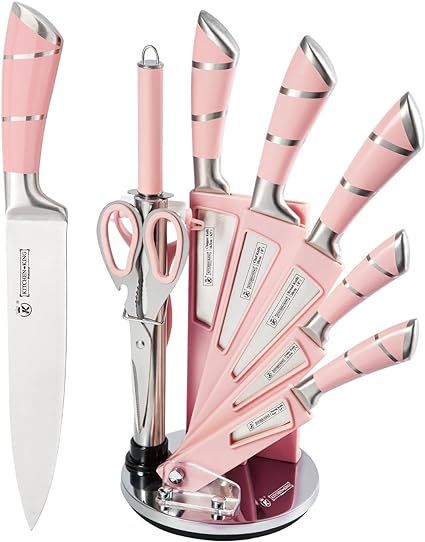 Kitchen Knife Set, Retrosohoo 9-Pieces Pink Sharp Non-Stick Coated Chef Knives Block Set,Stainles... | Amazon (US)