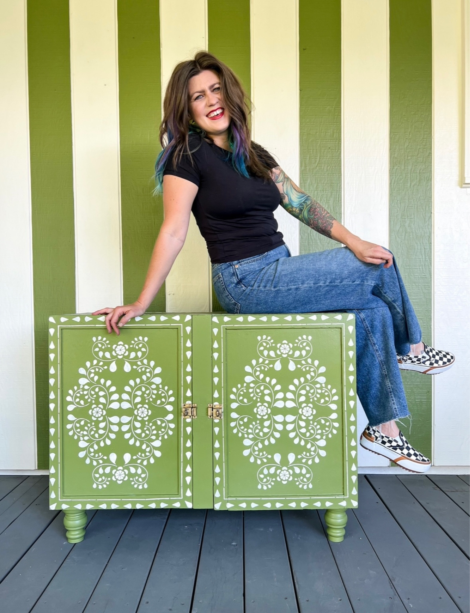 DIY bone inlay stenciled cabinet! This was so simple to do and turned out so cute and custom!

#LTKhome #LTKSeasonal
