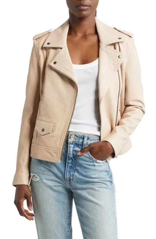 Treasure & Bond Leather Biker Jacket in Tan Doeskin at Nordstrom, Size Medium | Nordstrom